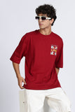 Color Hunt Men's Maroon Printed Oversize Half Sleeve T-Shirt