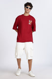 Color Hunt Men's Maroon Printed Oversize Half Sleeve T-Shirt