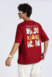 Color Hunt Men's Maroon Printed Oversize Half Sleeve T-Shirt