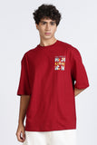 Color Hunt Men's Maroon Printed Oversize Half Sleeve T-Shirt