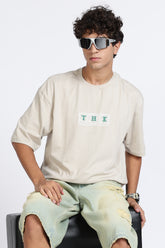 Color Hunt Men's Cream Oversize Half Sleeve Pure Cotton T-Shirt