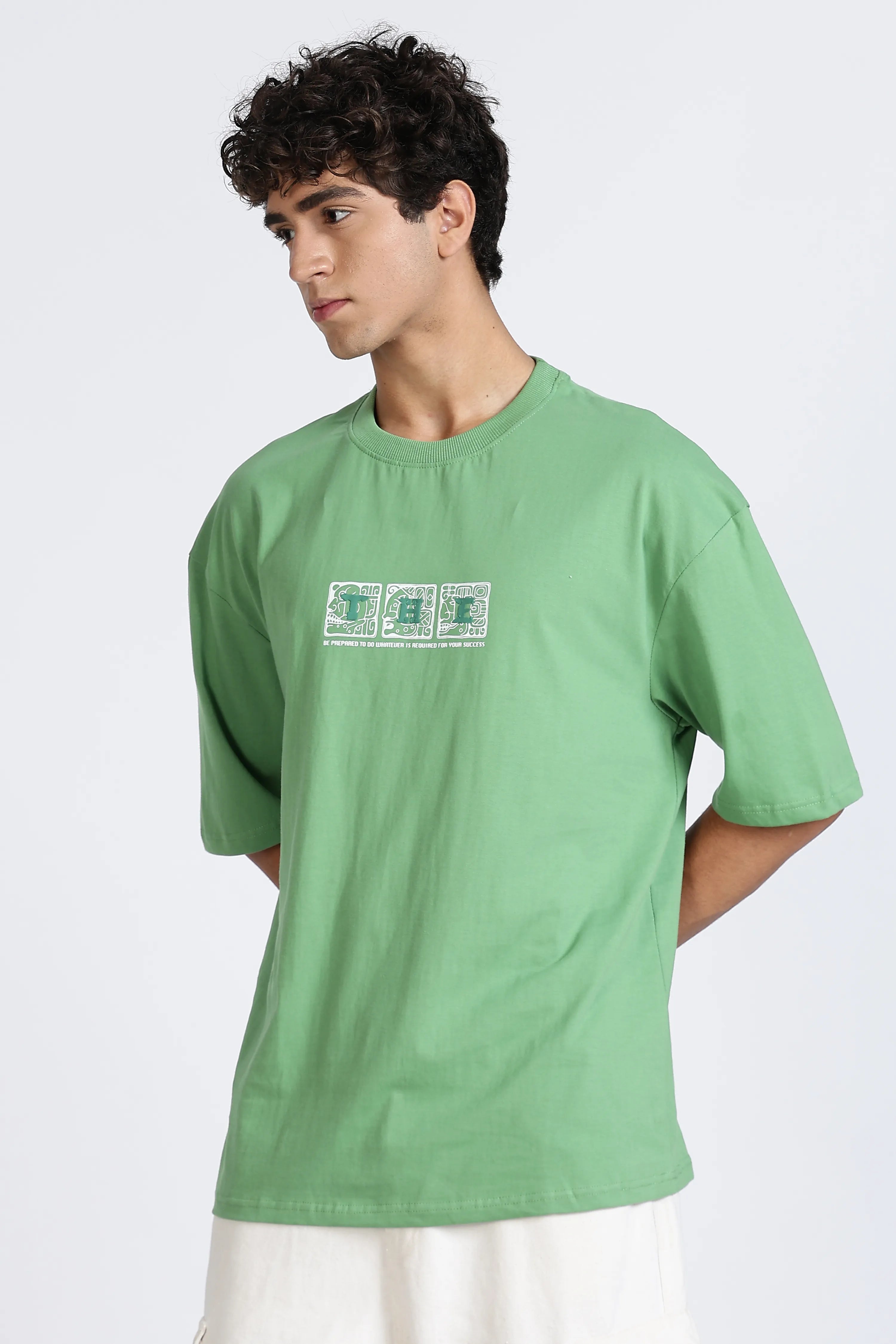 Color Hunt Men's Green Oversize Pure Cotton Printed T-Shirt
