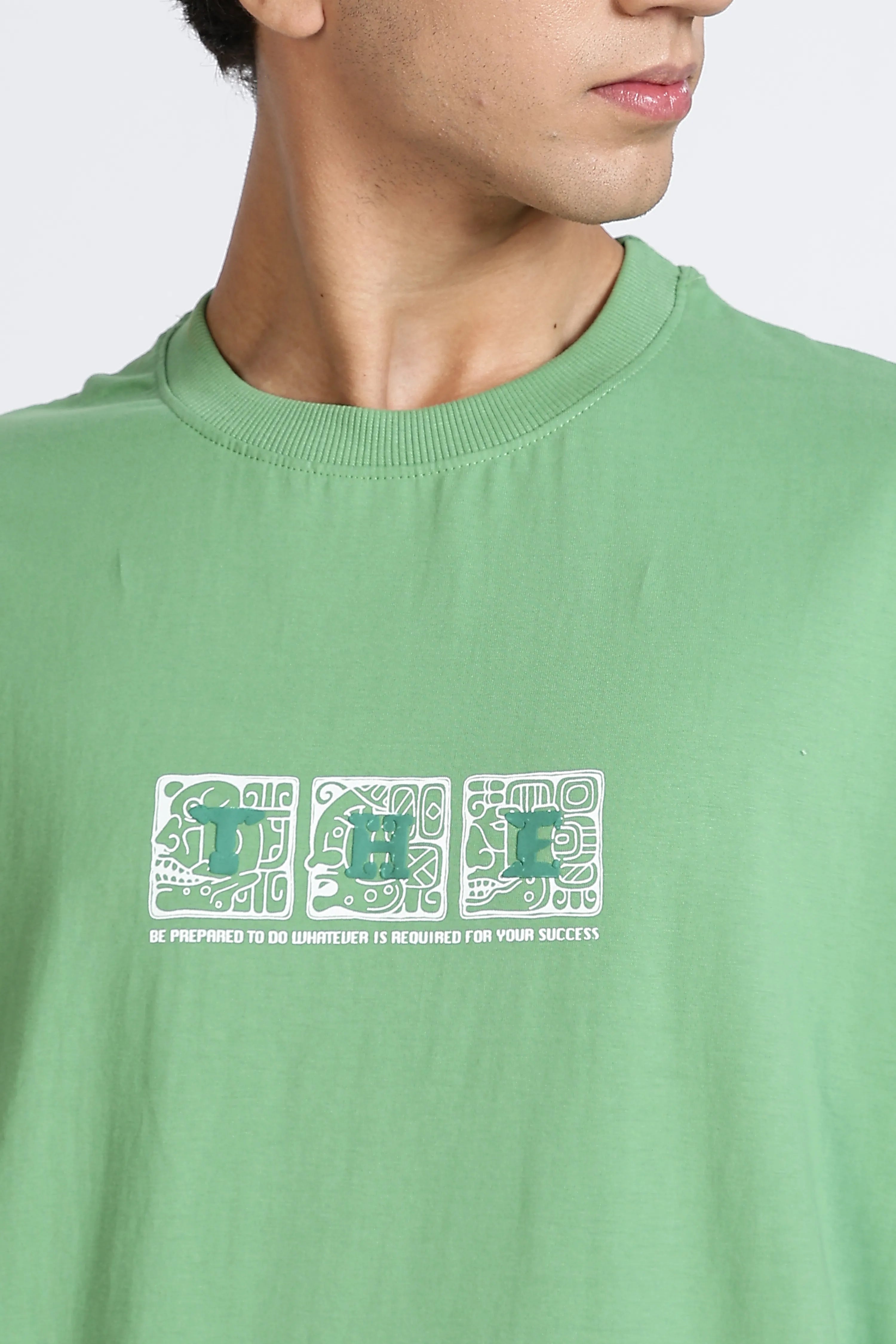 Color Hunt Men's Green Oversize Pure Cotton Printed T-Shirt