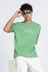 Green Oversized Pure Cotton Printed T-Shirt for Men - Color Hunt