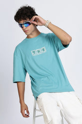 Sky Blue Oversized Pure Cotton Printed T-Shirt for Men - Color Hunt