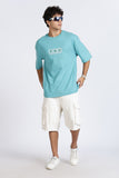 Color Hunt Men's Sky Blue Oversize Pure Cotton Printed T-Shirt