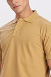 Color Hunt Men's Beige Regular Fit Matty Cotton Polo T-Shirt