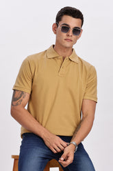 Color Hunt Men's Beige Regular Fit Matty Cotton Polo T-Shirt