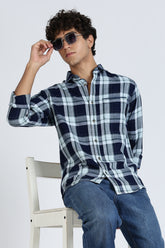 Color Hunt Men's Blue Pure Cotton Full Sleeve Checkered Shirt