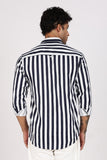Color Hunt Men's White & Blue Striped Pure Cotton Full Sleeve Shirt