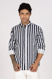 Color Hunt Men's White & Blue Striped Pure Cotton Full Sleeve Shirt