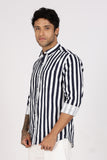 COLOR HUNT Men's White & Blue Striped Pure Cotton Full Sleeve Shirt