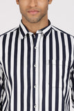 COLOR HUNT Men's White & Blue Striped Pure Cotton Full Sleeve Shirt