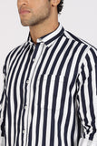 COLOR HUNT Men's White & Blue Striped Pure Cotton Full Sleeve Shirt