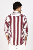 Color Hunt Men's White & Maroon Striped Full Sleeve Pure Cotton Shirt