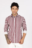 Color Hunt Men's White & Maroon Striped Full Sleeve Pure Cotton Shirt