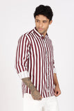 COLOR HUNT Men's White & Maroon Striped Full Sleeve Pure Cotton Shirt