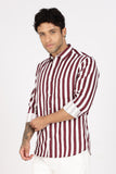 COLOR HUNT Men's White & Maroon Striped Full Sleeve Pure Cotton Shirt