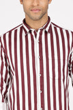 COLOR HUNT Men's White & Maroon Striped Full Sleeve Pure Cotton Shirt
