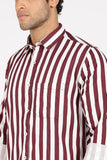 COLOR HUNT Men's White & Maroon Striped Full Sleeve Pure Cotton Shirt