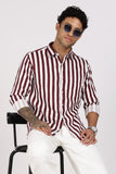 Color Hunt Men's White & Maroon Striped Full Sleeve Pure Cotton Shirt