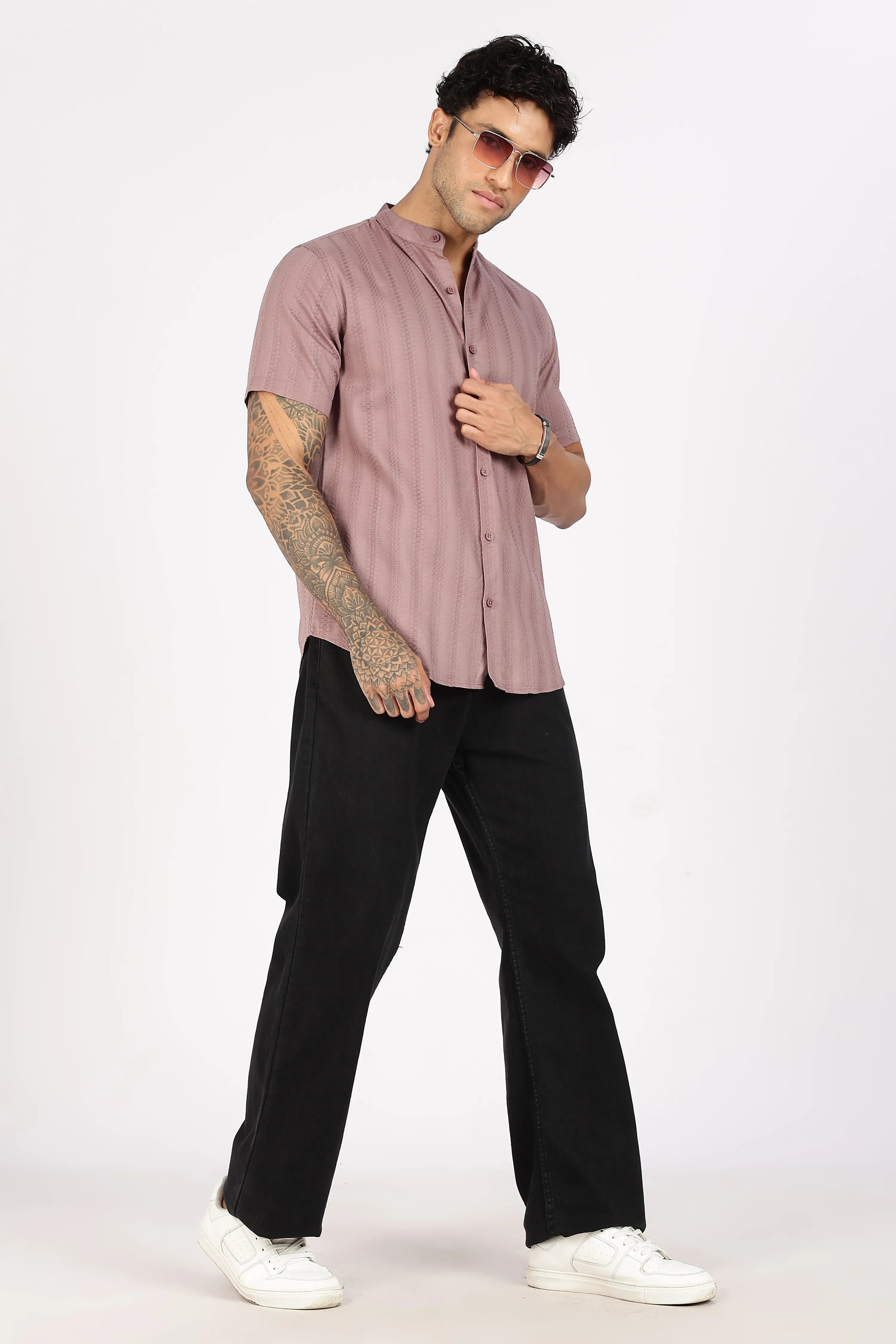 Color Hunt Men's Twilight Purple Half Sleeve Cotton Shirt