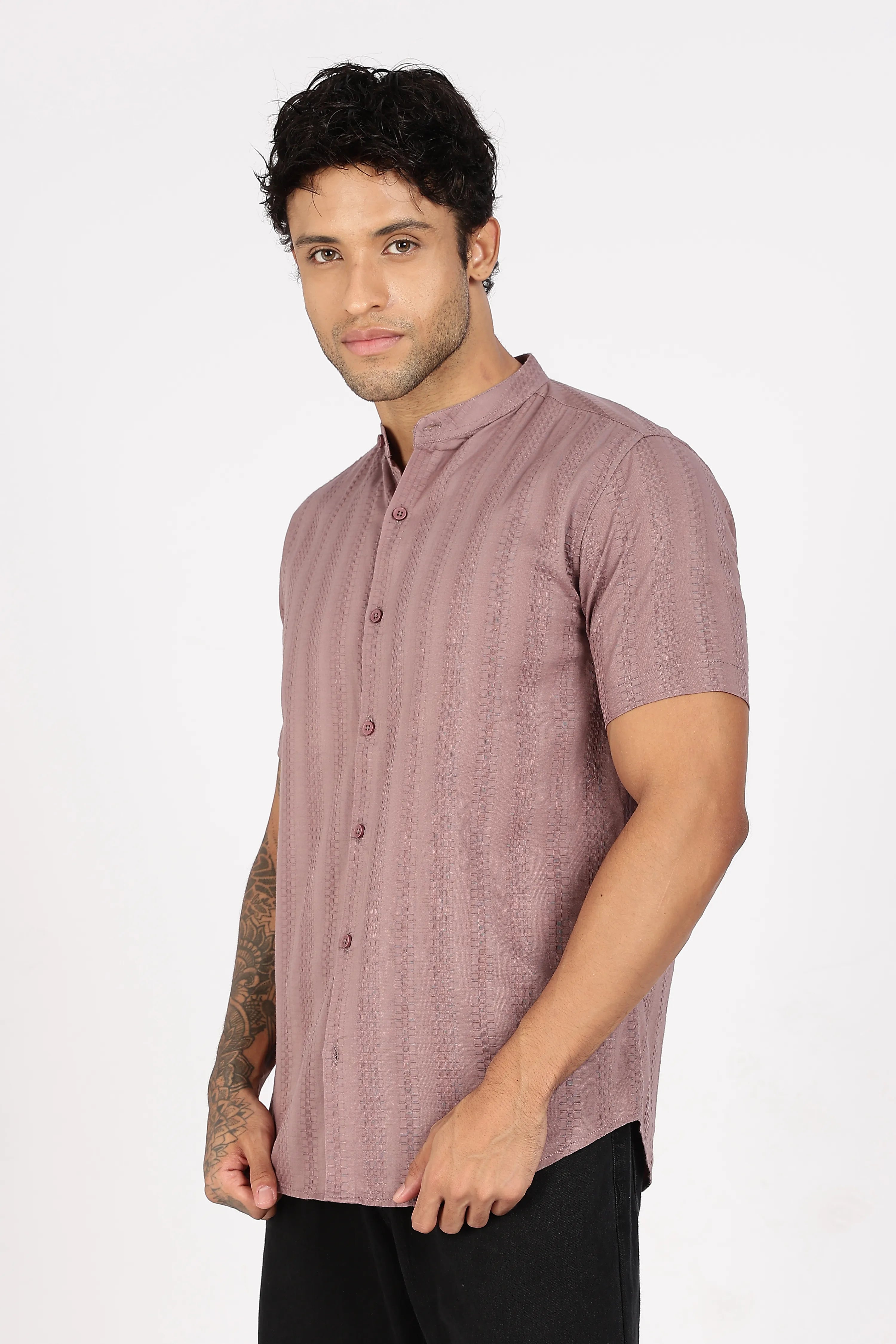 Color Hunt Men's Twilight Purple Half Sleeve Cotton Shirt