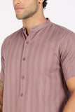 COLOR HUNT Men's Twilight Purple Half Sleeve Cotton Shirt