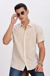 Color Hunt Men's Peach Pink Printed Rayon Half Sleeve Shirt