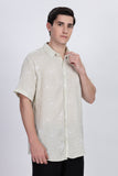 Color Hunt Men's Light Olive Printed Half Sleeve Rayon Shirt