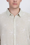 Color Hunt Men's Light Olive Printed Half Sleeve Rayon Shirt