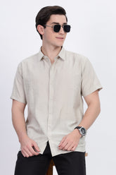 Color Hunt Men's Sage Grey Half Sleeve Jaquard Shirt