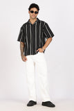 Color Hunt Men's Black Striped Half Sleeve Pure Cotton Shirt