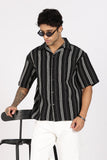 Color Hunt Men's Black Striped Half Sleeve Pure Cotton Shirt