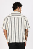 Color Hunt Men's Cream Striped Half Sleeve Pure Cotton Shirt