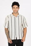 Color Hunt Men's Cream Striped Half Sleeve Pure Cotton Shirt