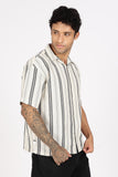 COLOR HUNT Men's Cream Striped Half Sleeve Pure Cotton Shirt