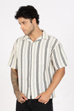COLOR HUNT Men's Cream Striped Half Sleeve Pure Cotton Shirt