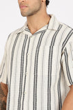 COLOR HUNT Men's Cream Striped Half Sleeve Pure Cotton Shirt