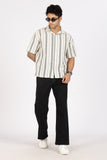 Color Hunt Men's Cream Striped Half Sleeve Pure Cotton Shirt