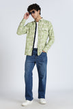 Color Hunt Men's Green Full Sleeve Printed Cotton Shacket