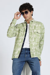 Color Hunt Men's Green Full Sleeve Printed Cotton Shacket