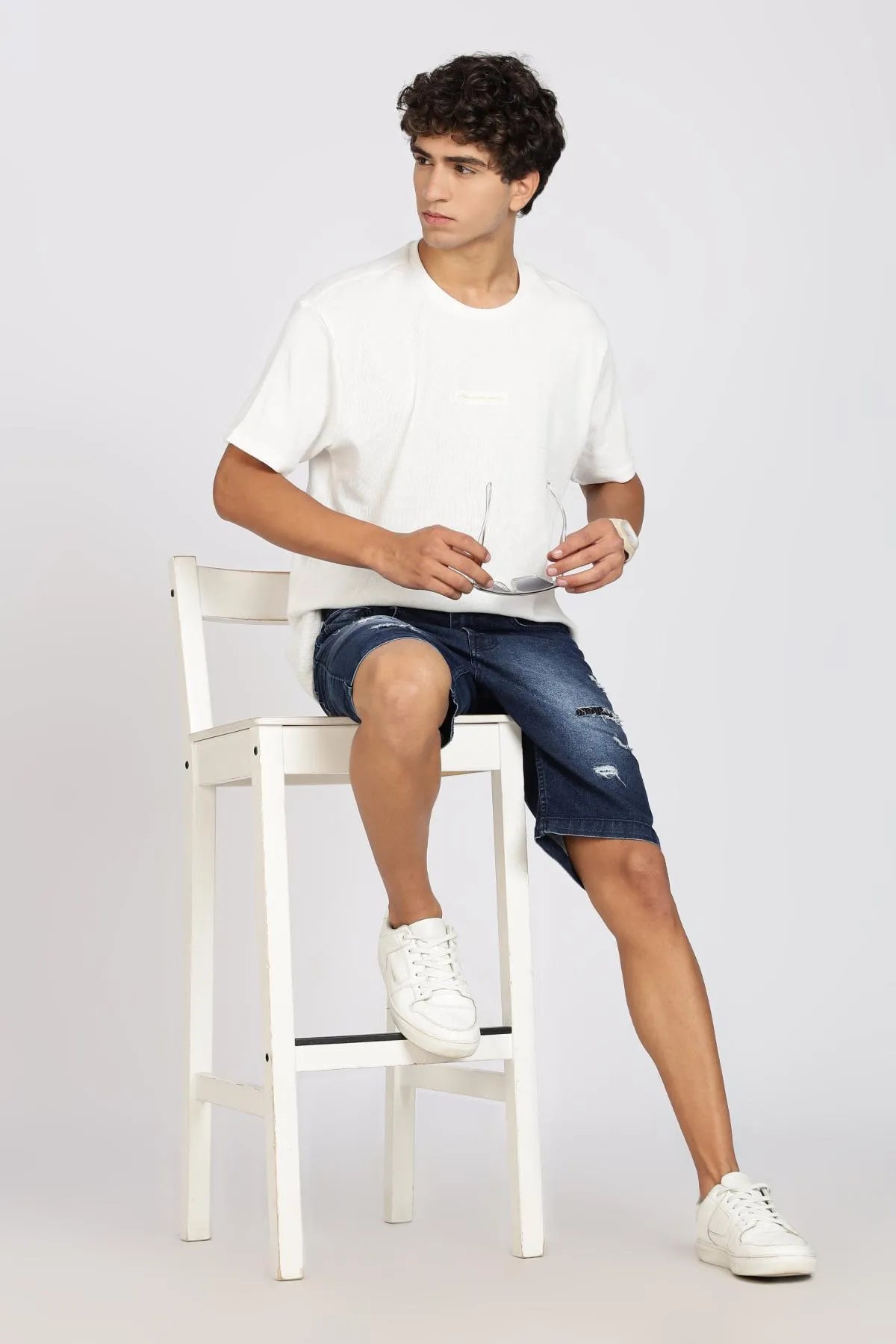 Color Hunt Distressed Men Denim Dark Blue Denim Shorts