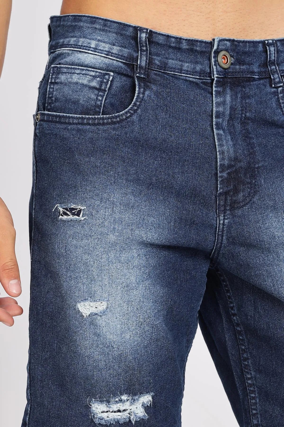 Color Hunt Distressed Men Denim Dark Blue Denim Shorts