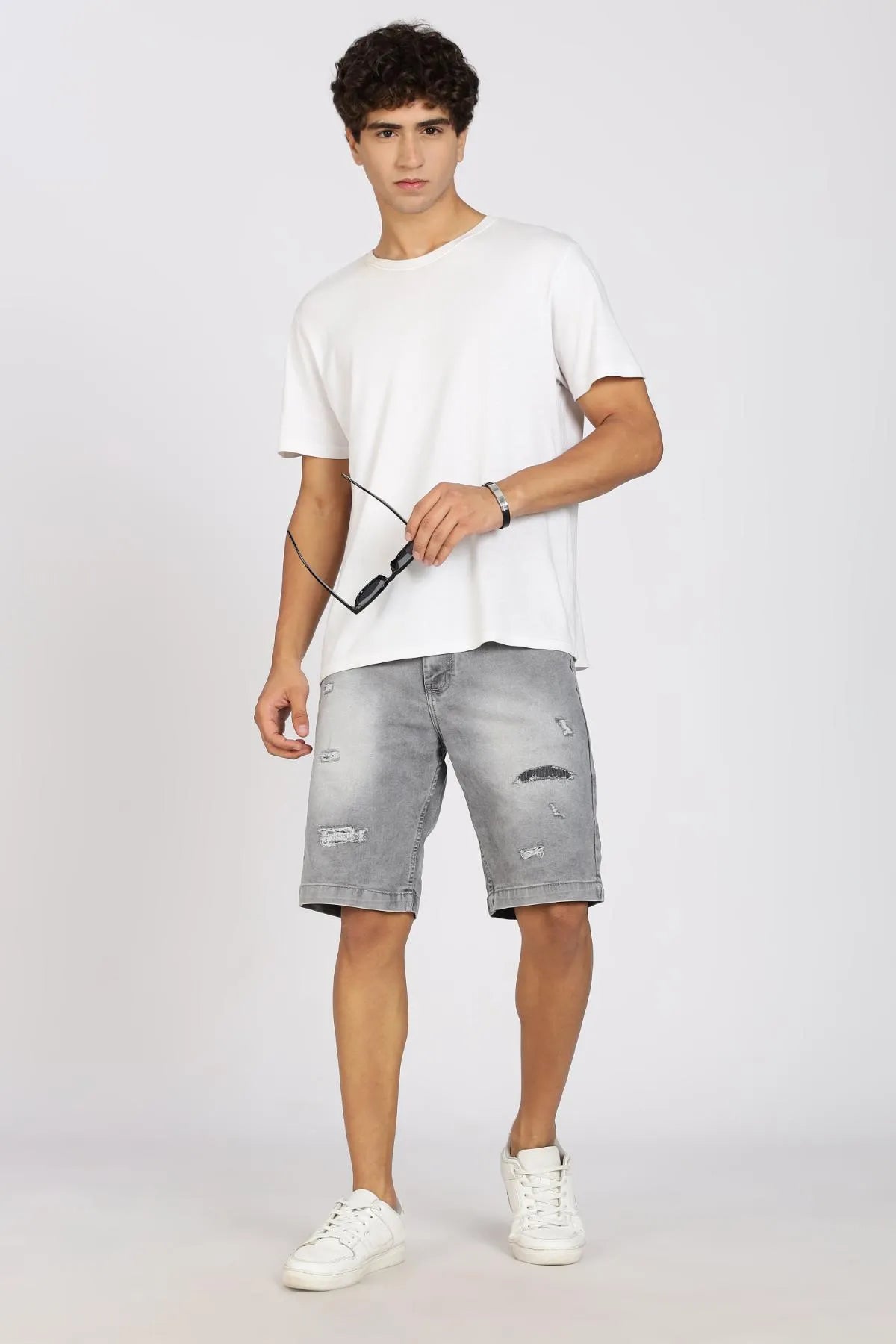 Color Hunt Distressed Men Denim Grey Denim Shorts