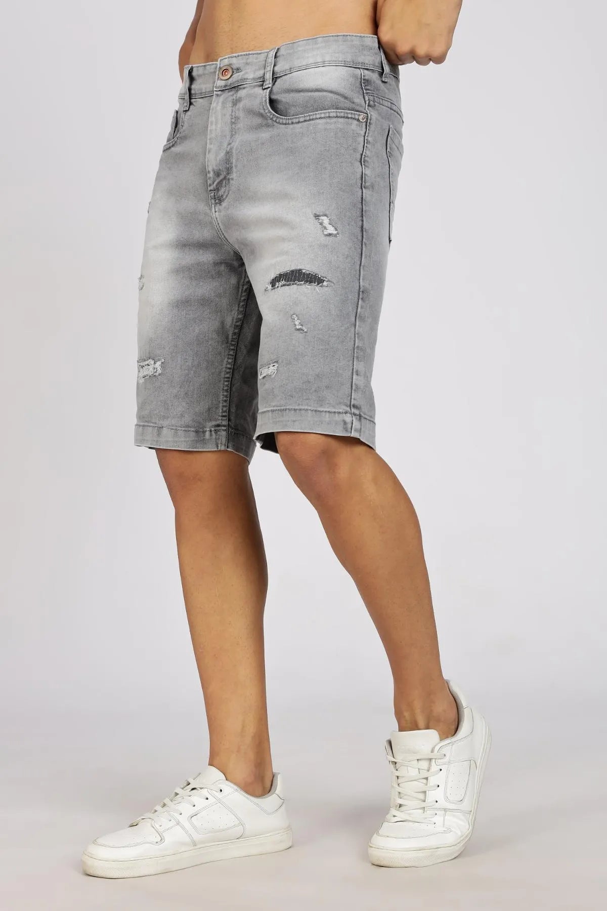 Color Hunt Distressed Men Denim Grey Denim Shorts