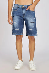 Color Hunt Distressed Men Denim Blue Denim Shorts