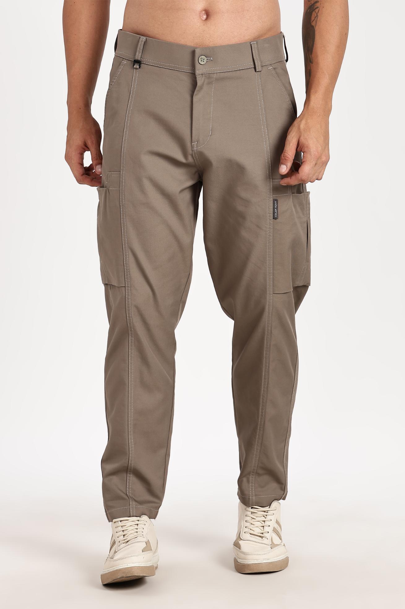 Earth Brown Multi-Pocket Cotton Trouser for Men - Color Hunt