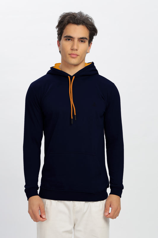 Color Hunt Navy 100% Cotton Fleece Solid Hoodie - Regular Fit