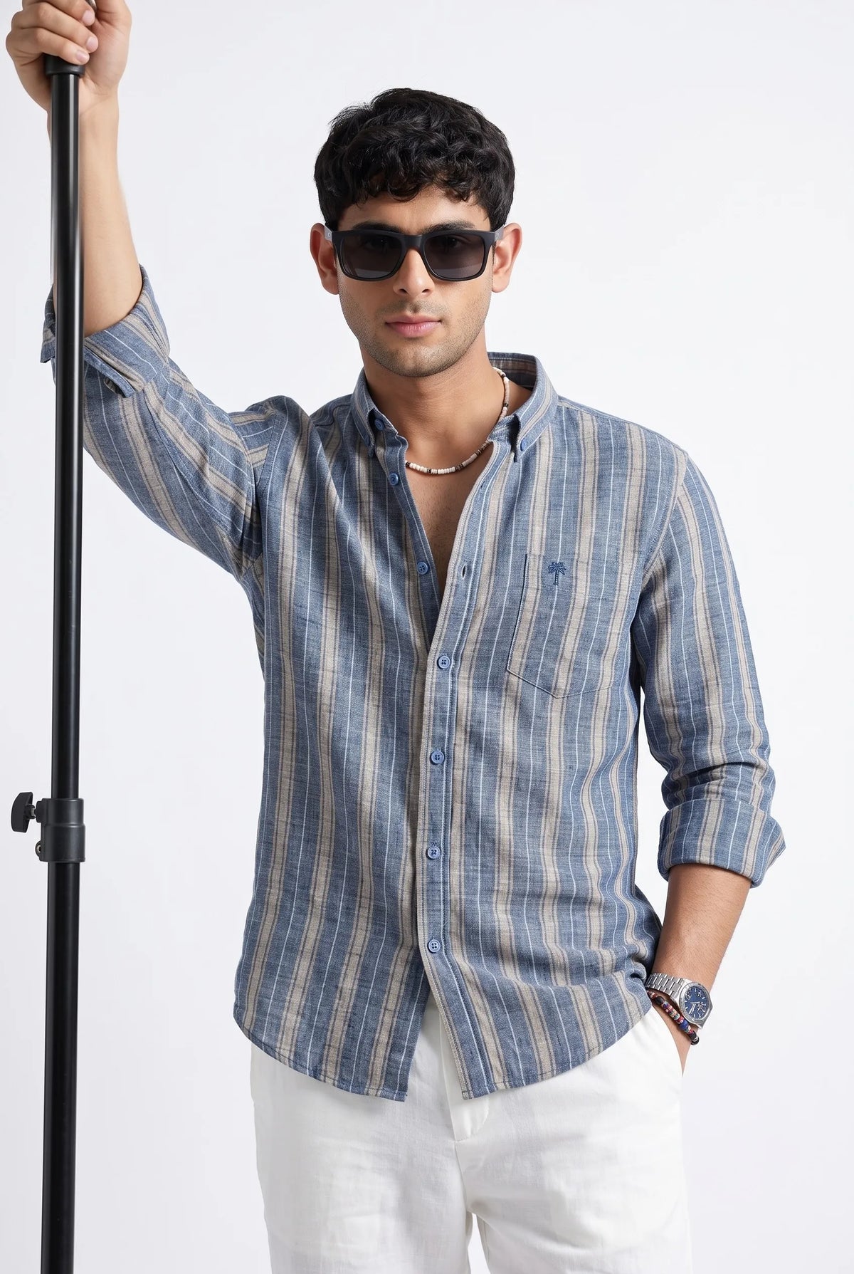 COLOR HUNT Men's Premium Blue Striped Luxury Casual Shirt | Full Sleeve Regular Fit